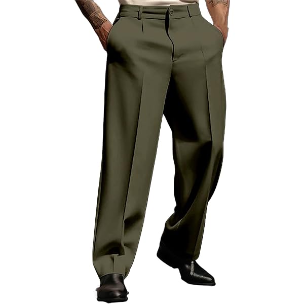 Amazon.com: PETCDIM Mens Pleated Front Casual Work Pants Wrinkle